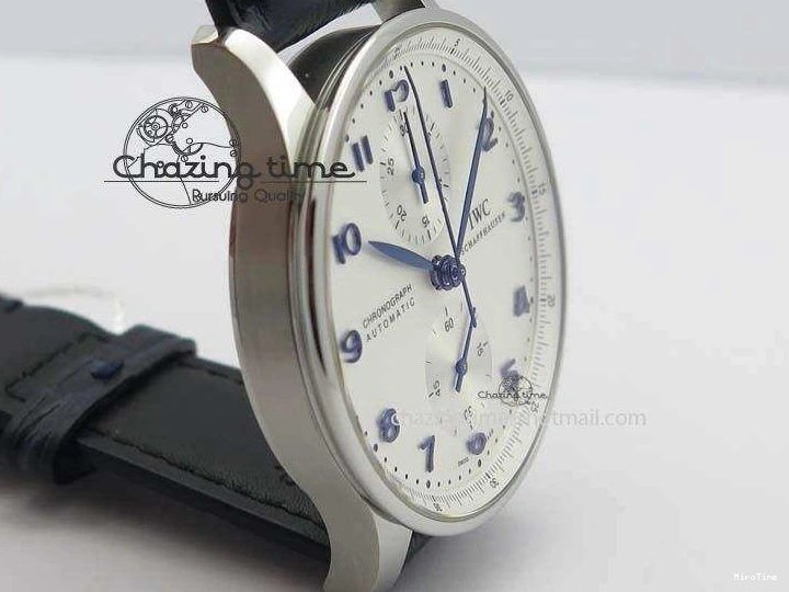 MIROTIME 0424 UrbanStyle Portuguese IW371446 ZF 1:1 Best Edition SS White Dial Blue Markers On Blue Leather Strap  A79350 V 7270